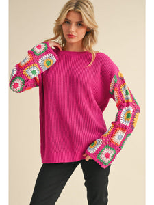 Crochet Queen Sweater - Fuchsia