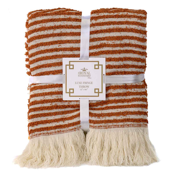 Yorkshire Luxe Fringe Throw - Cream/Rust