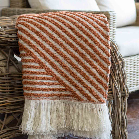 Yorkshire Luxe Fringe Throw - Cream/Rust