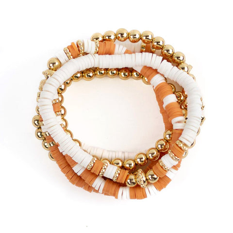 Clay Bead Bracelet Stack/ Orange and White