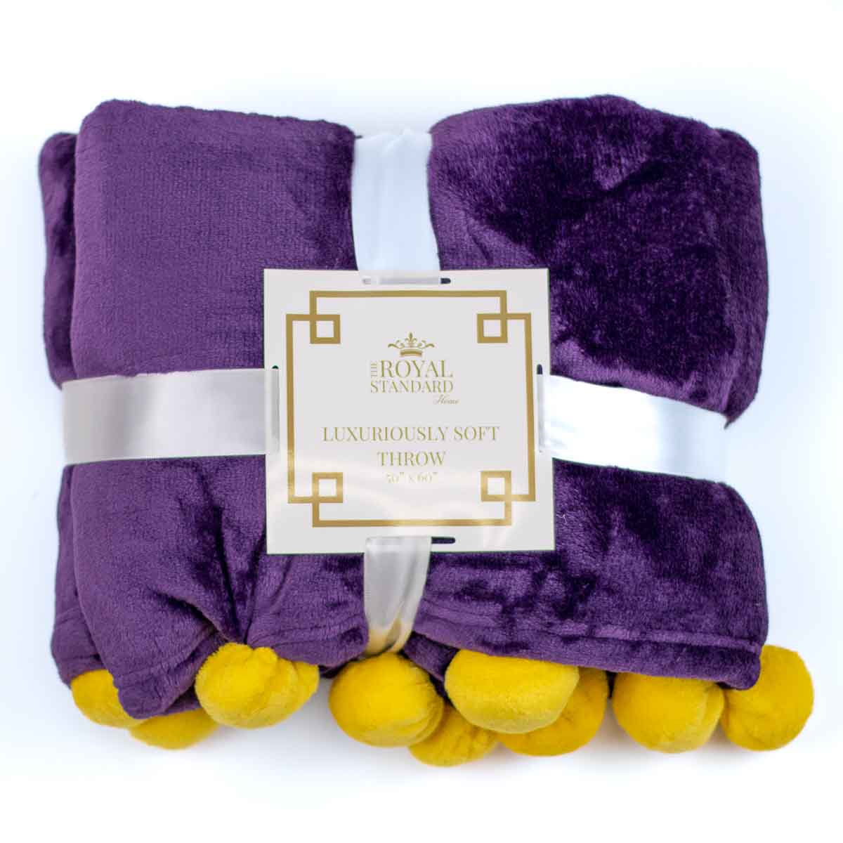 Cozy Pom Pom Throw - Purple/Gold