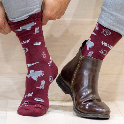 Men's Texas Pride Socks - Gray/Maroon/White
