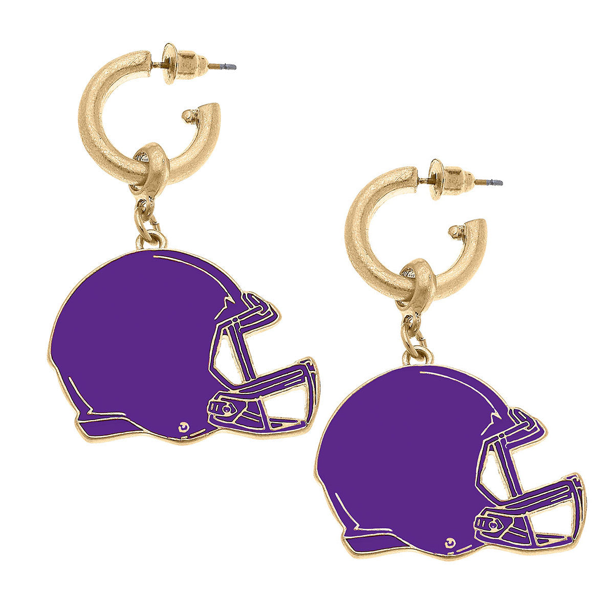 Game Day Football Helmet Enamel Earrings in Purple