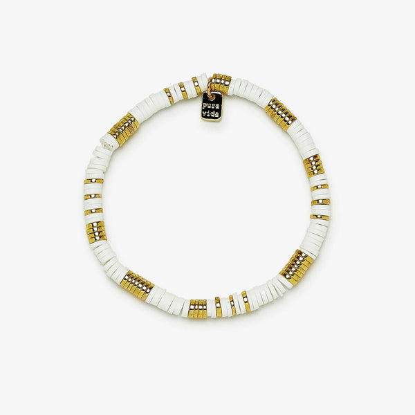 Gold & White Pisa Stretch Bracelet | Pura Vida