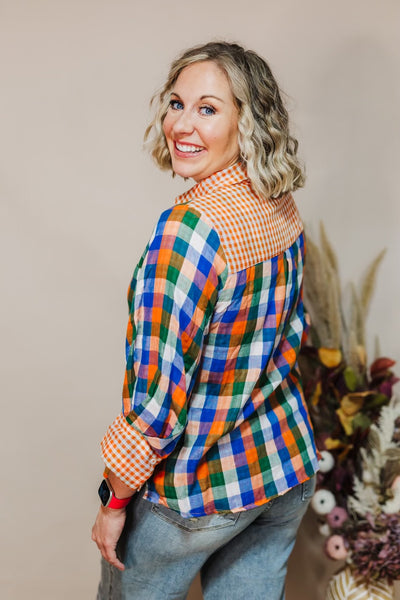 Pretty In Plaid Top - Orange