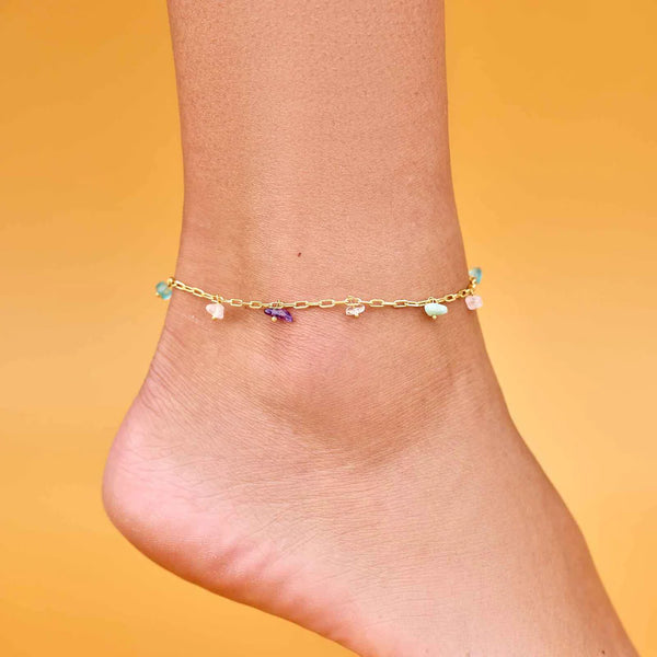 GEMSTONE DROP CHAIN ANKLET