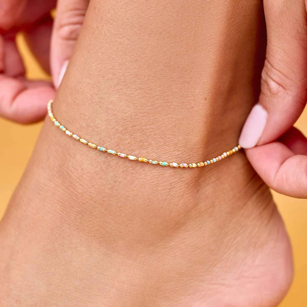 DAINTY ENAMEL CHAIN ANKLET GOLD