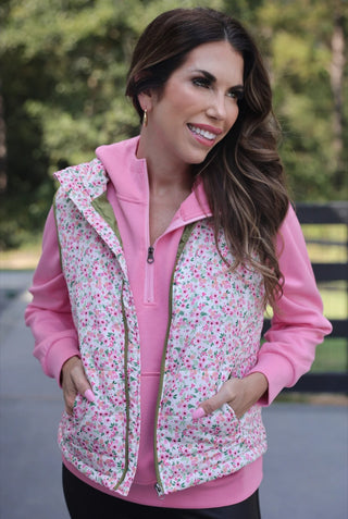 Kayla Luxe Hooded Quarter Zip Pullover - Light Pink