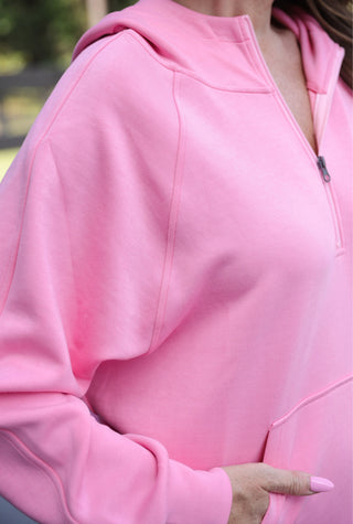 Kayla Luxe Hooded Quarter Zip Pullover - Light Pink