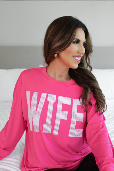 Wife Embroidered Ribbed Pullover