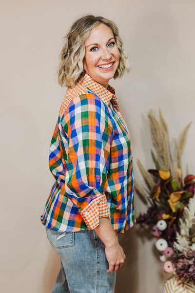 Pretty In Plaid Top - Orange