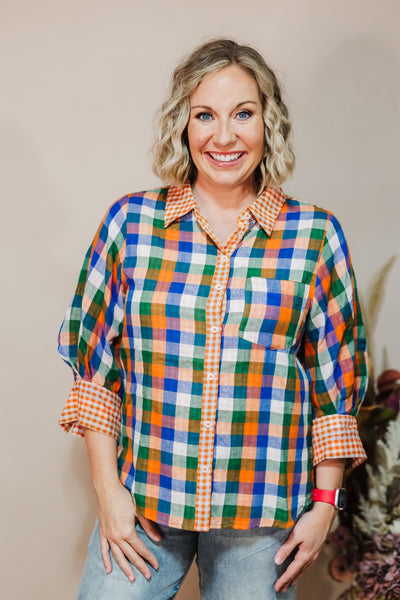 Pretty In Plaid Top - Orange