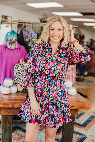 September Dress - Navy/Fuchsia