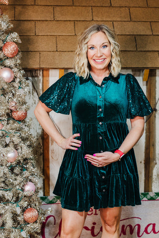 Holiday Sparkle Dress - Heather Green