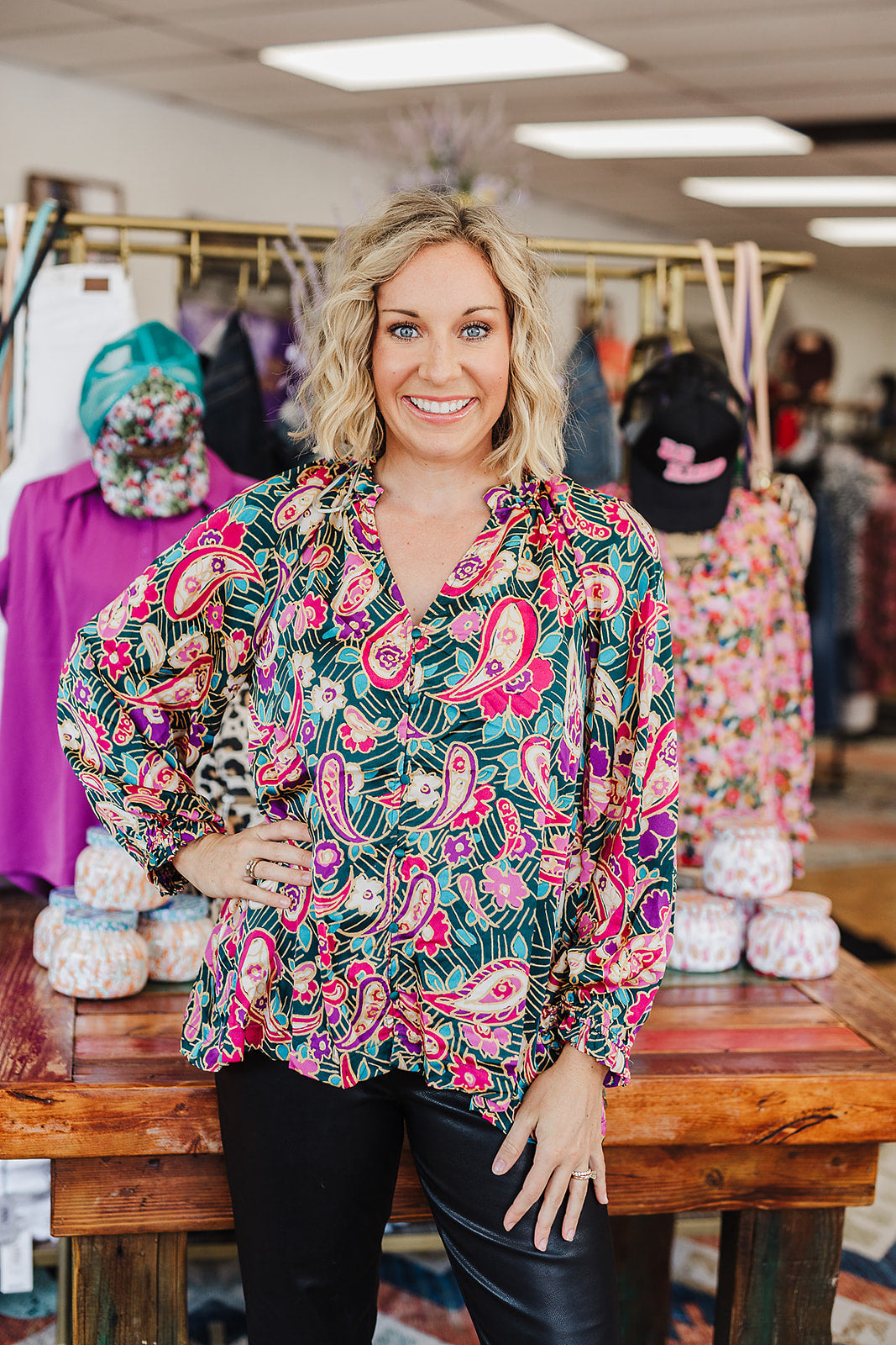 Teal Paisley Top