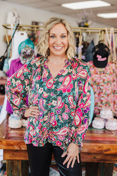 Teal Paisley Top