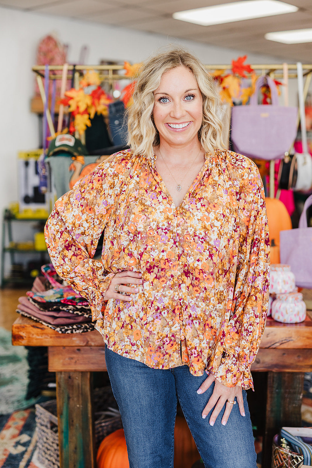 Beverly Floral Top - Pumpkin