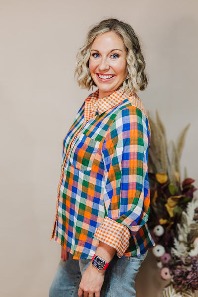 Pretty In Plaid Top - Orange