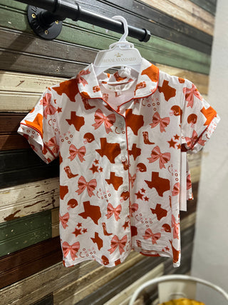 Girl's Put A Bow On It Sleep Shorts Set - Burnt Orange