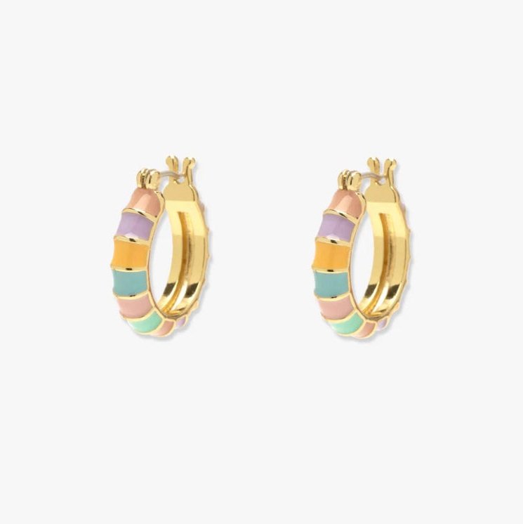 Striped Enamel Gold Hoop Earrings Sunset