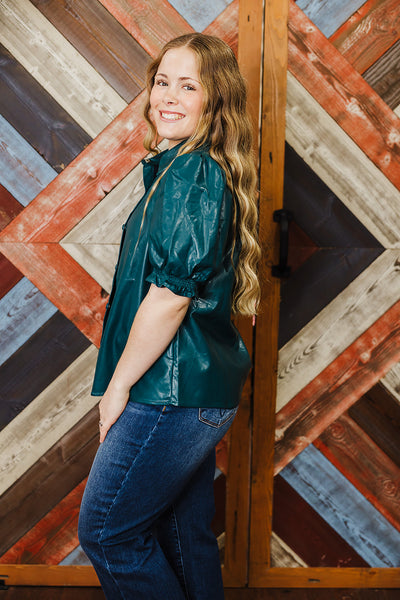 Fall Faux Leather Top - Teal