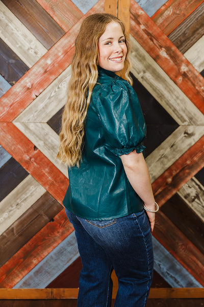 Fall Faux Leather Top - Teal