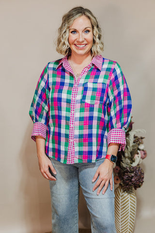 Pretty In Plaid Top - Fuchsia