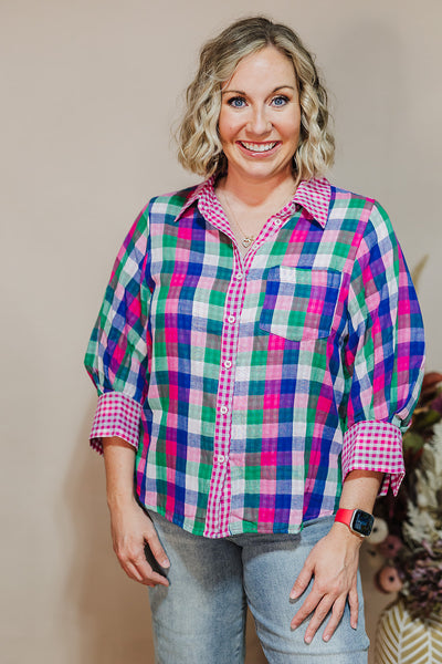 Pretty In Plaid Top - Fuchsia