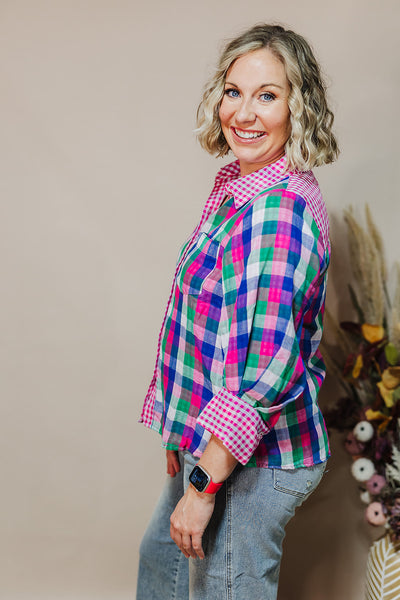 Pretty In Plaid Top - Fuchsia