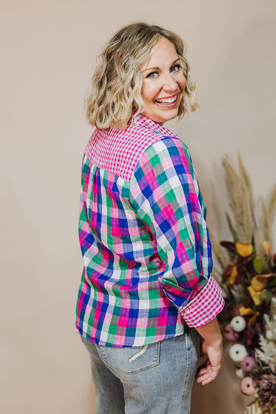 Pretty In Plaid Top - Fuchsia