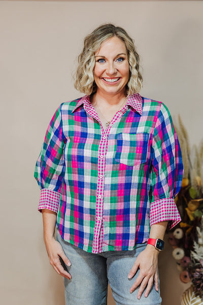 Pretty In Plaid Top - Fuchsia