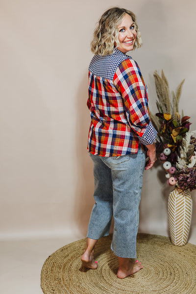 Pretty In Plaid Top - Navy