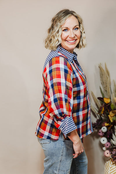 Pretty In Plaid Top - Navy