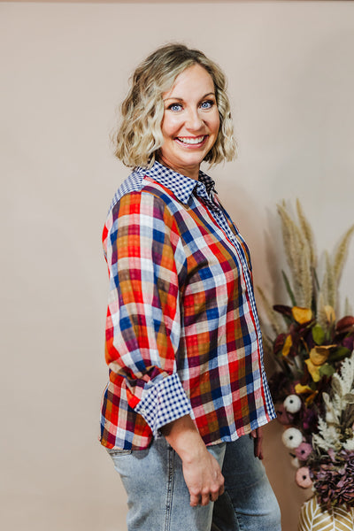 Pretty In Plaid Top - Navy