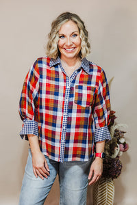 Pretty In Plaid Top - Navy