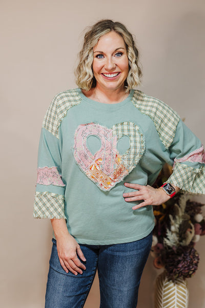 Piece Of My Heart Top - Dusty Sage