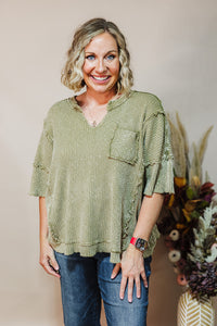 Mineral Washed Top - Olive