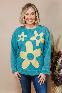 Flower Patch Sweatshirt - Teal