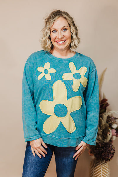 Flower Patch Sweatshirt - Teal