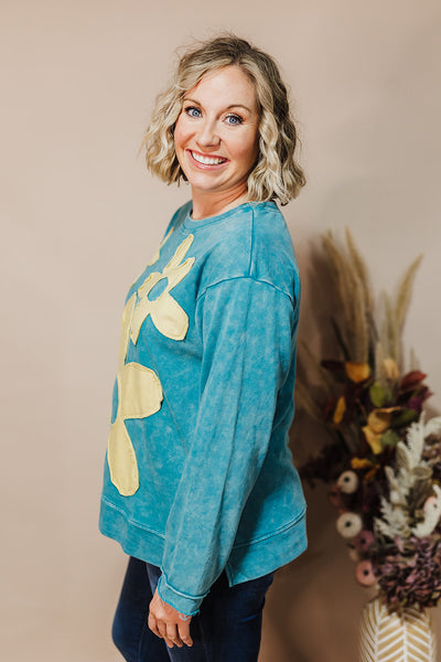 Flower Patch Sweatshirt - Teal