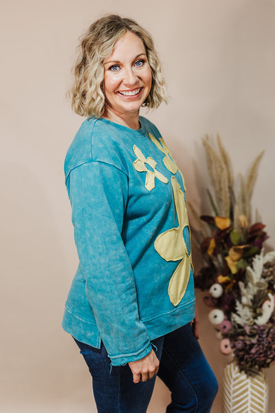 Flower Patch Sweatshirt - Teal