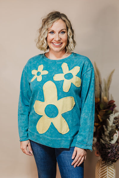 Flower Patch Sweatshirt - Teal