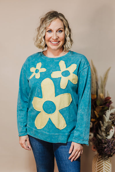 Flower Patch Sweatshirt - Teal