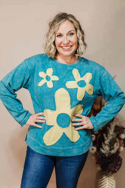 Flower Patch Sweatshirt - Teal