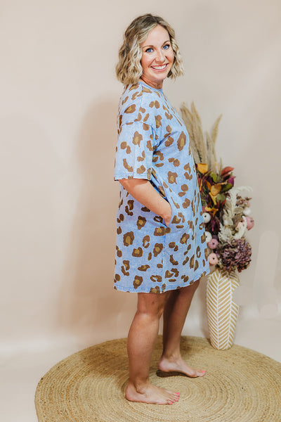 Keep It Leopard Dress - Peri Blue