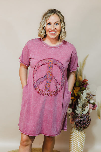 Peace Patch Dress - Plum