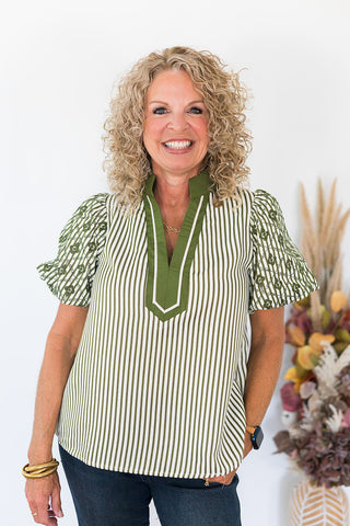 Stripe Savage Top - Olive