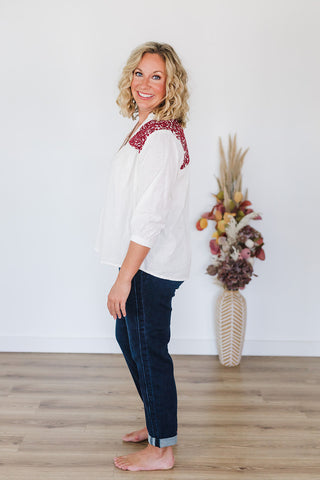 Jane Top - White/Maroon
