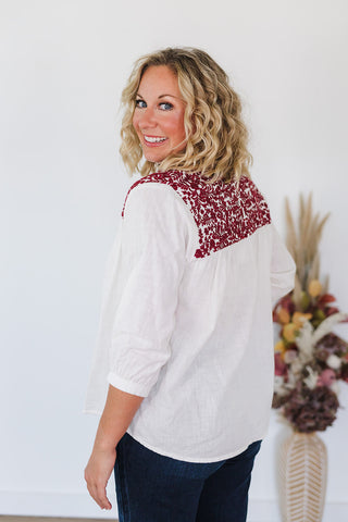 Jane Top - White/Maroon