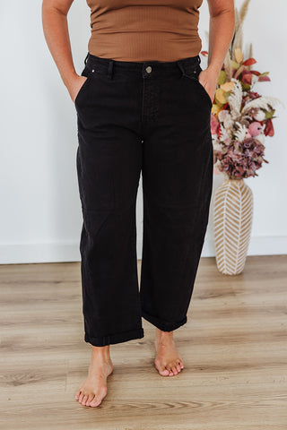 Black Risen Barrel Jeans